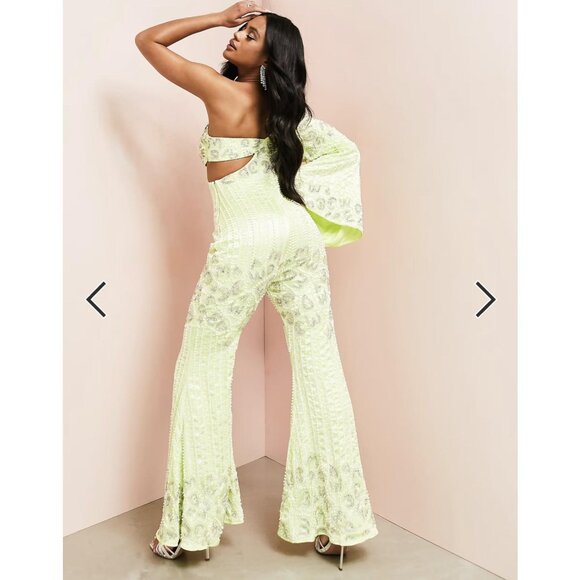 Asos luxe embellished fluted sleeve flared jumpsuit - Picture 6 of 8